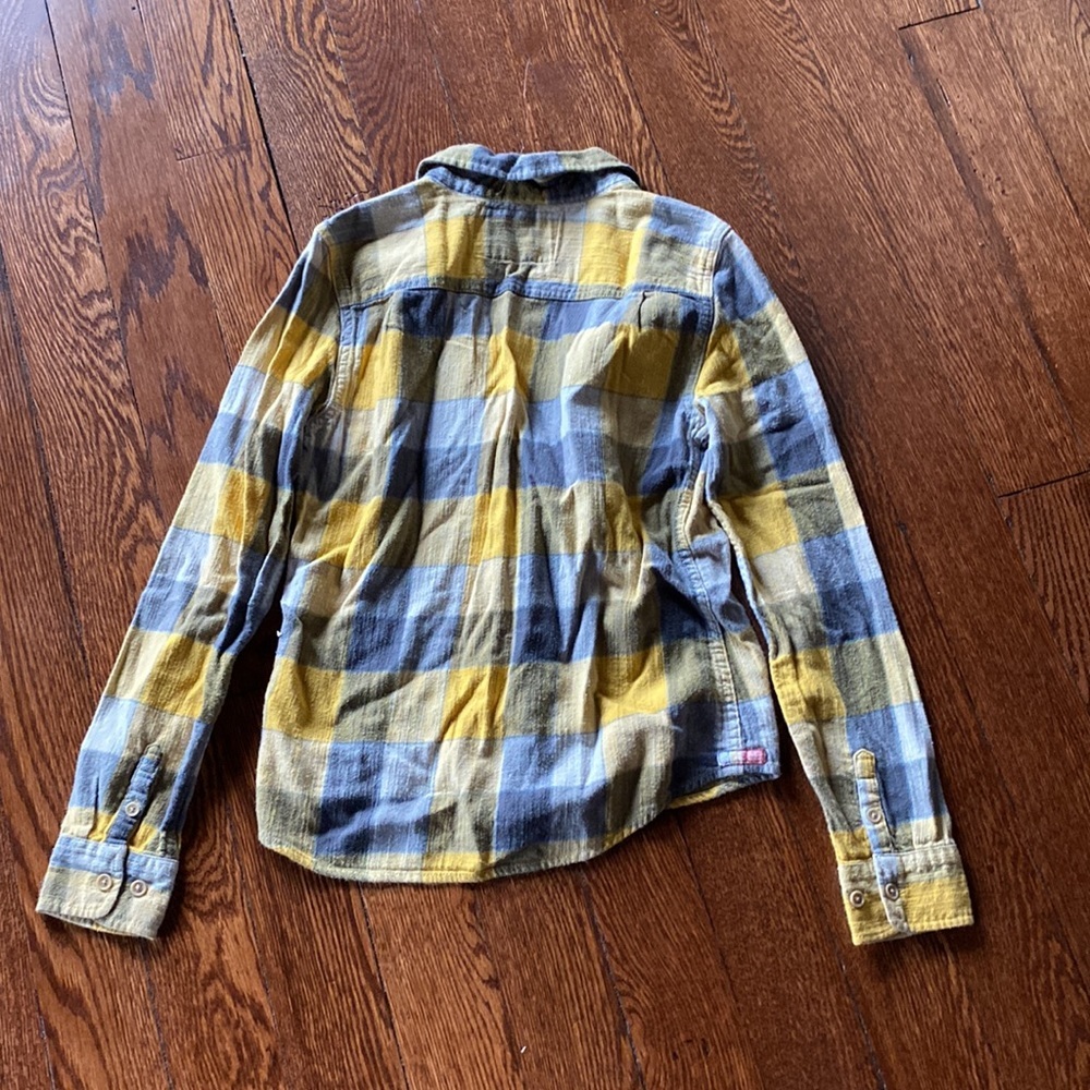 Classic Yellow Blue Plaid Button Up Shirt Casual Lightweight SIZE XS - Picture 3 of 3